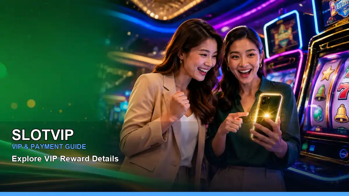 SLOTVIP first-deposit promotion artwork featuring an adult Filipina casino host and a bright, welcoming casino setting.