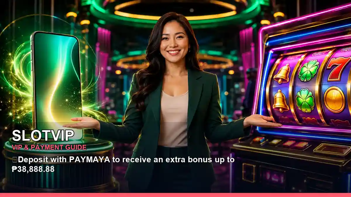 A vivid SLOTVIP casino rewards scene designed for Philippine players exploring first-deposit offers
